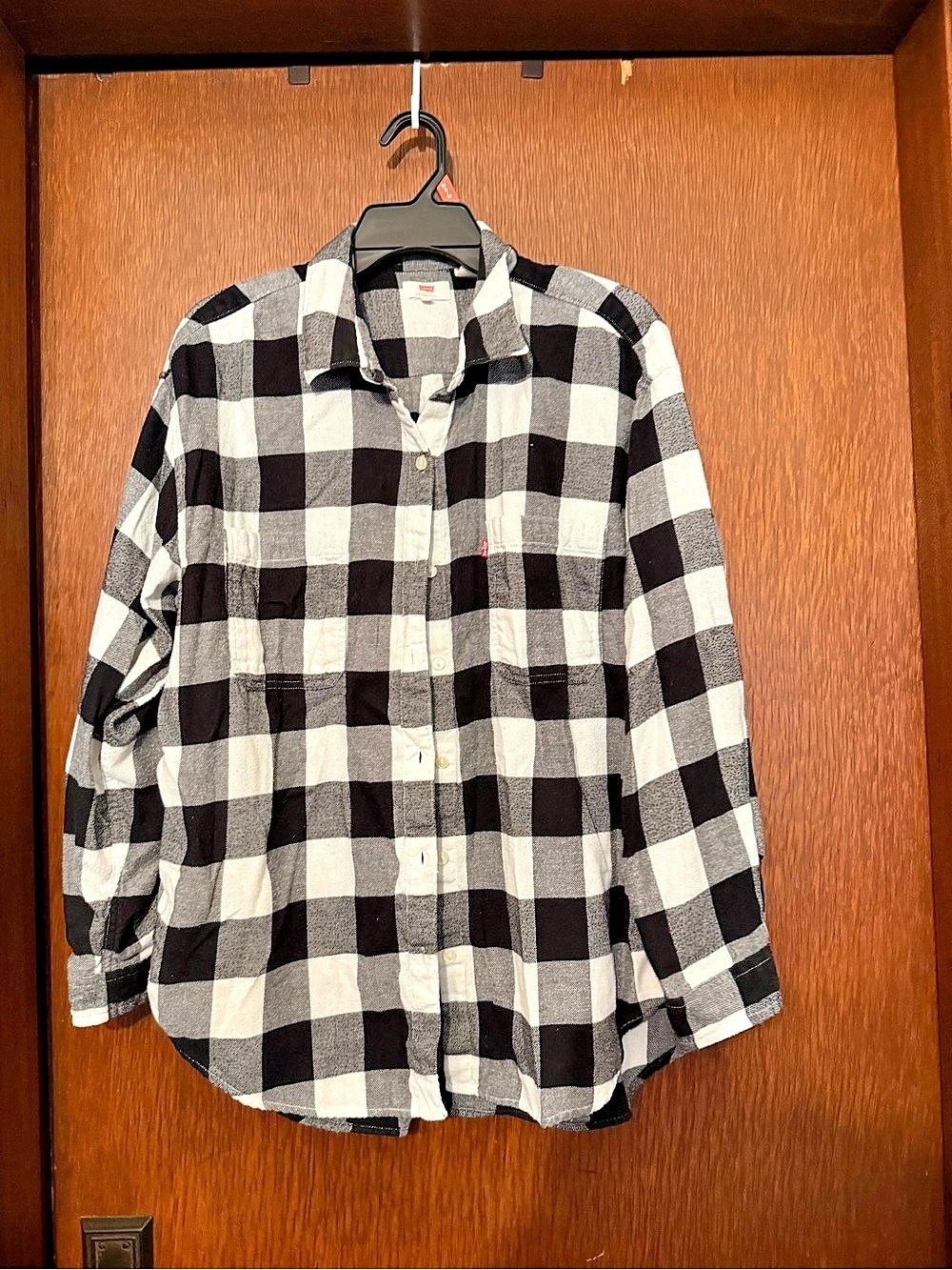 Levi's Classic Western Flannel Shirt Plaid Black & White Size Large